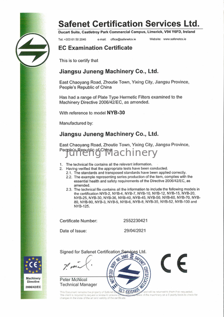 China Juneng Machinery (China) Co., Ltd. zertifizierungen