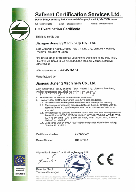 CHINA JUNENG MACHINERY (CHINA) CO., LTD. zertifizierungen